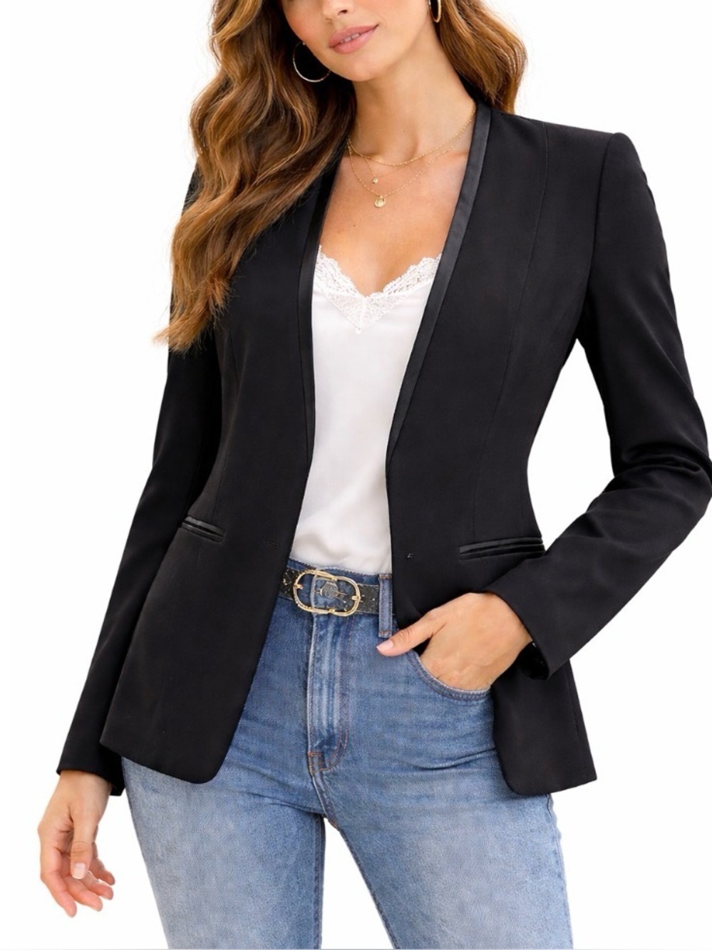 Tahari black blazer jacket with single closure or can be worn open business SZ 2